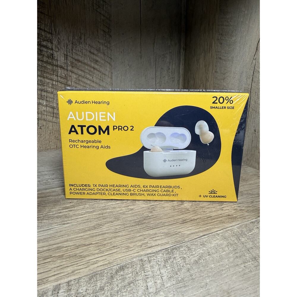 Audien ATOM PRO 2 Wireless Rechargeable OTC Hearing Aids New Sealed Smaller Size